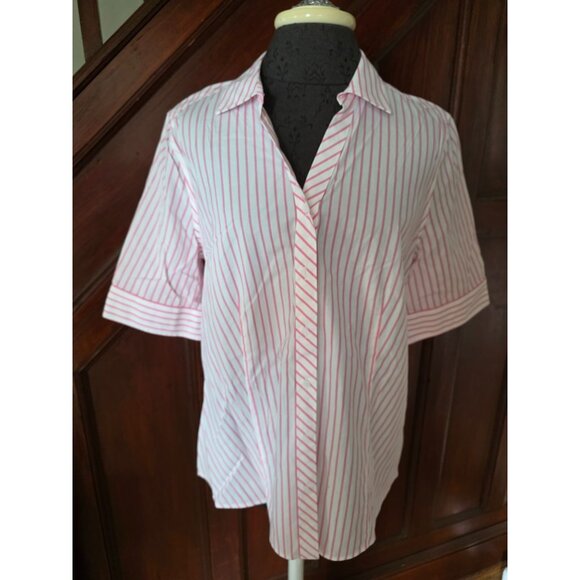 Talbots Pink & White Striped Button-Up Short Sleeve Shirt 12 - Picture 1 of 9